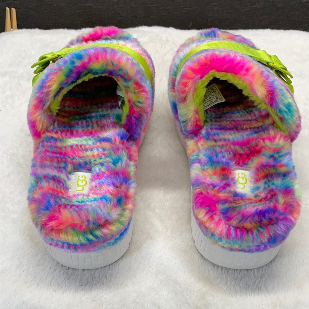UGG Pink and Green Fluffita in Pixelate Platform Sandals with Fuzzy Upper - Picture 9 of 11